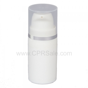 Airless Bottle, Natural Cap with Shiny Silver Band, White Pump, White Body, 5 mL